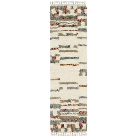 Oriental Weavers Axis Area Rug - AX06A - 2'3" x 7'6" - in Ivory/ Multi - Plush Soft Shag, Modern Style, Stain Resistant, Cushion Feel, Entryway, Hallway Runner Rug