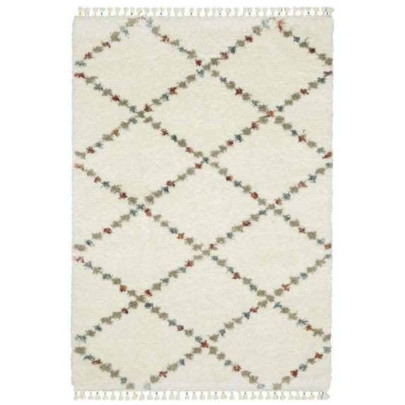 Oriental Weavers Axis Area Rug - AX08A - 6'7" x 9'6" - in Ivory/ Multi - Plush Soft Shag, Classic Casual Style, Stain Resistant, Cushion Feel, Dining, Living Room Rug