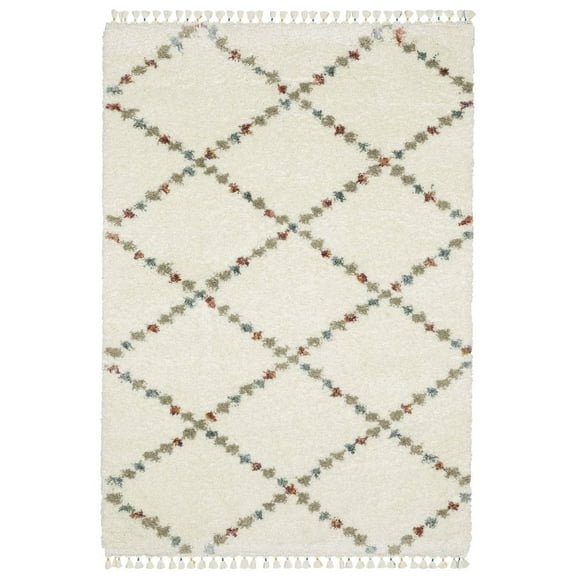 Oriental Weavers Axis Area Rug - AX08A - 7'10" x 10'10" - in Ivory/ Multi - Plush Soft Shag, Classic Casual Style, Stain Resistant, Cushion Feel, Dining, Living Room Rug