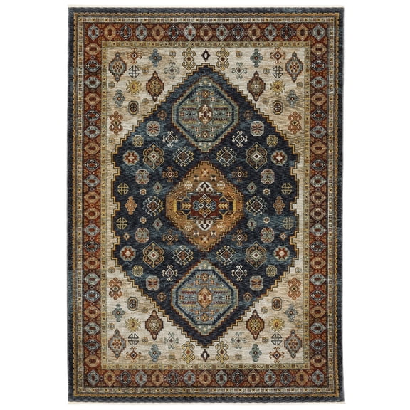 Oriental Weavers Aberdeen Area Rug - 005W1 - 5'3" x 7'6" - in Blue/ Multi - Vintage Inspired, Stain Resistant, Family and Pet Friendly , Bedroom, Office Rug