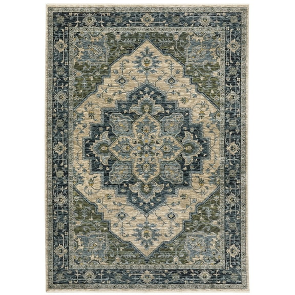 Oriental Weavers Aberdeen Area Rug - 051G1 - 9'10" x 12'10" - in Blue/ Tan - Vintage Inspired, Stain Resistant, Family and Pet Friendly , Family, Dining, Living Room Rug