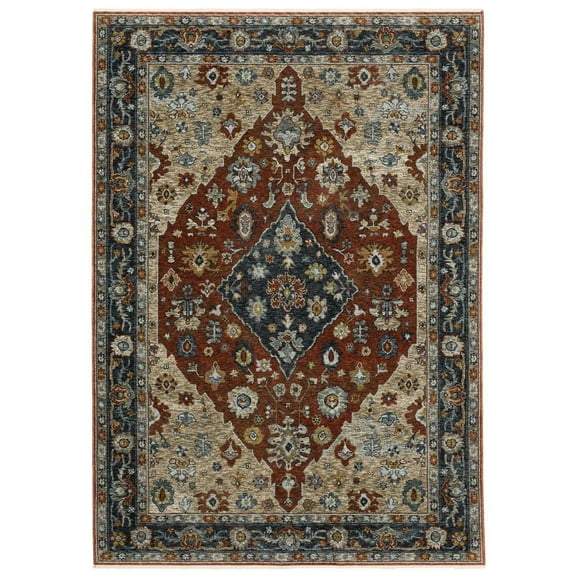 Oriental Weavers Aberdeen Area Rug - 1143H - 5'3" x 7'6" - in Rust/ Blue - Vintage Inspired, Stain Resistant, Family and Pet Friendly , Bedroom, Office Rug