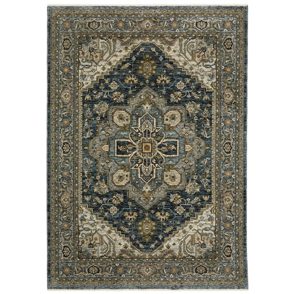 Oriental Weavers Aberdeen Area Rug - 1144Q - 9'10" x 12'10" - in Blue/ Taupe - Vintage Inspired, Stain Resistant, Family and Pet Friendly , Family, Dining, Living Room Rug