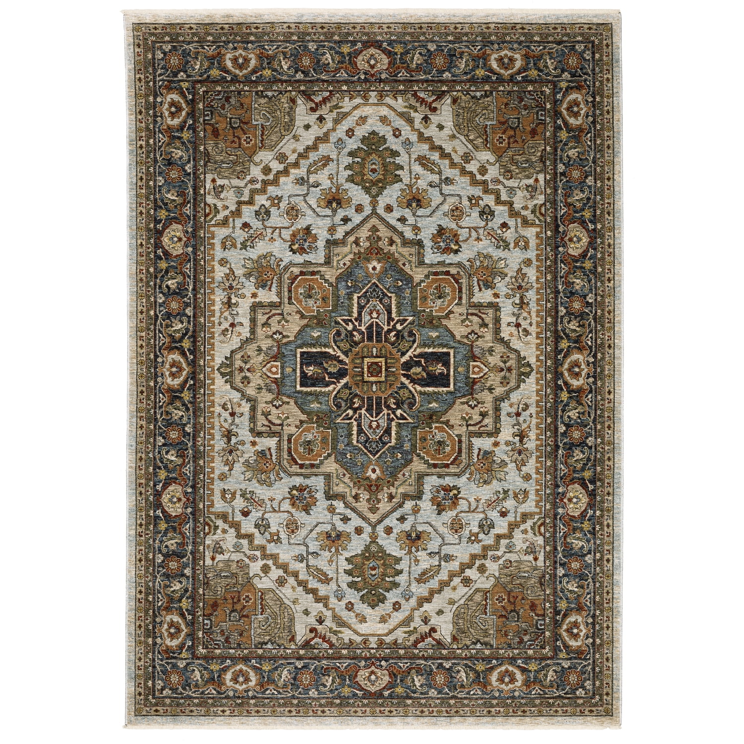 Aberdeen Beige and Sky Blue Polyester Traditional Area Rug