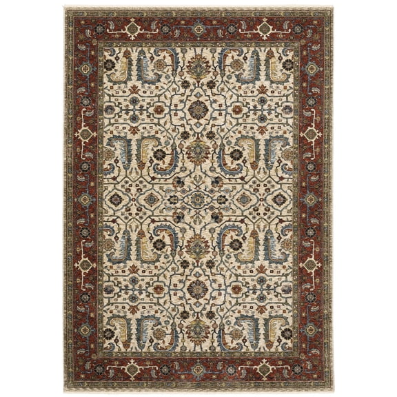 Oriental Weavers Aberdeen Area Rug - 144D1 - 3'3" x 5' - in Ivory/ Red - Vintage Inspired, Stain Resistant, Family and Pet Friendly , Entrway, Bedroom Rug