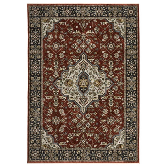 Oriental Weavers Aberdeen Area Rug - 4151R - 5'3" x 7'6" - in Red/ Blue - Vintage Inspired, Stain Resistant, Family and Pet Friendly , Bedroom, Office Rug