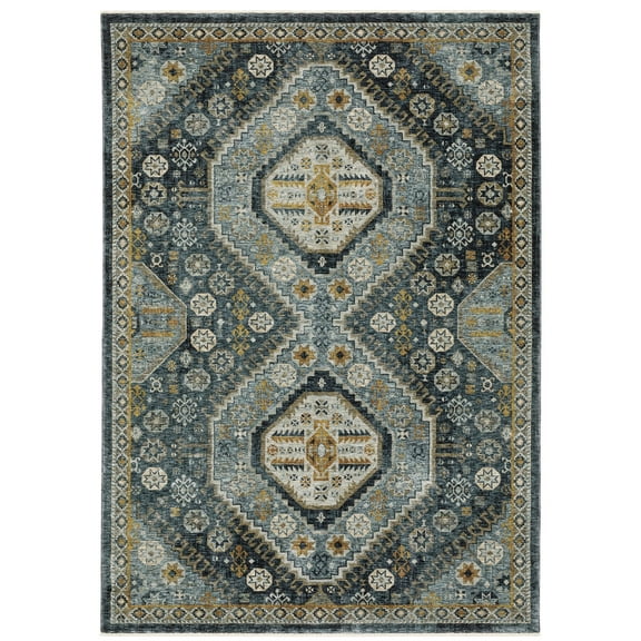 Oriental Weavers Aberdeen Area Rug - 7150B - 2'3" x 7'6" - in Blue/ Gold - Vintage Inspired, Stain Resistant, Family and Pet Friendly , Entryway, Hallway Runner Rug