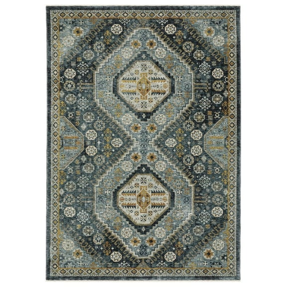 Oriental Weavers Aberdeen Area Rug - 7150B - 2' x 3' - in Blue/ Gold - Vintage Inspired, Stain Resistant, Family and Pet Friendly , Entryway, Bathroom Accent Rug