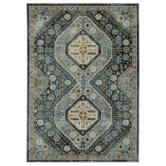 Oriental Weavers Aberdeen Area Rug - 7150B - 6'7" x 9'6" - in Blue/ Gold - Vintage Inspired, Stain Resistant, Family and Pet Friendly , Dining, Living Room Rug