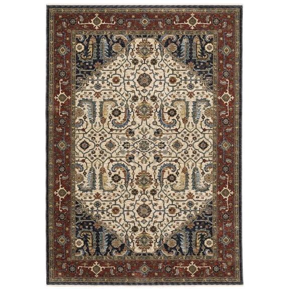 Oriental Weavers Aberdeen Area Rug - 752W1 - 2'3" x 7'6" - in Ivory/ Red - Vintage Inspired, Stain Resistant, Family and Pet Friendly , Entryway, Hallway Runner Rug