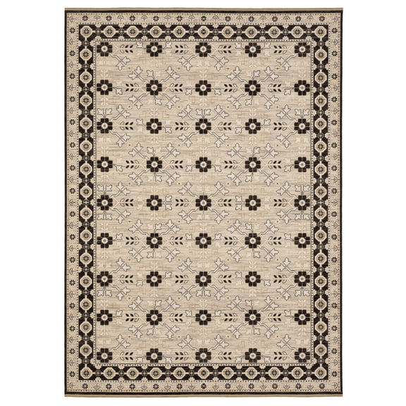 Oriental Weavers Acacia Machine Woven Area Rug - ACA09-2' x 3' - in Beige/Black - Traditional Style Hallway, Entryway, Kitchen, Bathroom Rug