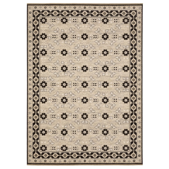 Oriental Weavers Acacia Machine Woven Area Rug - ACA09-7'10" x 10'10" - in Beige/Black - Traditional Style Dining Room, Living Room, Family Room Rug