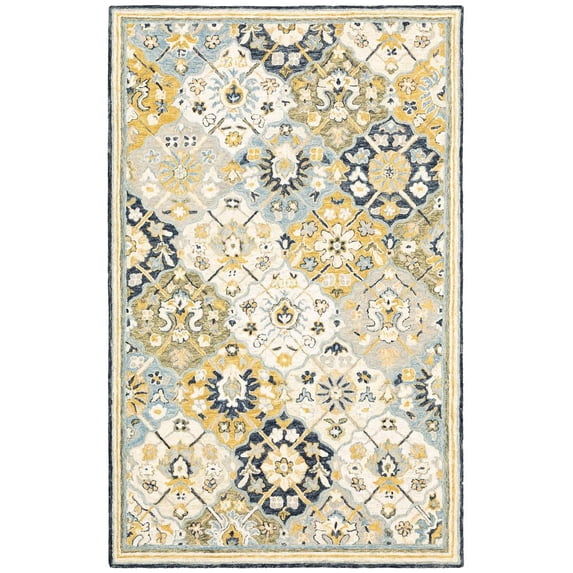 Oriental Weavers Alfresco Hand-made Wool Area Rug - 28406 - 8' x 10' - in Blue/ Gold - Vintage Inspired, Hand-Made Wool Rugs, Dining, Living Room Rug