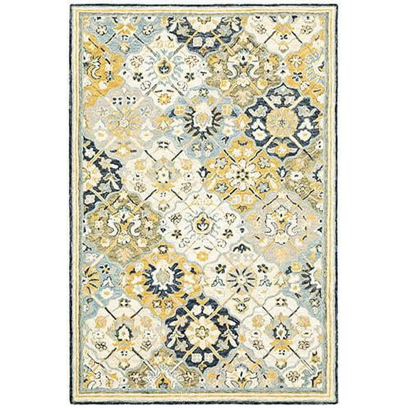 Oriental Weavers Alfresco Hand-made Wool Area Rug - 28406 - 3'6" x 5'6" - in Blue/ Gold - Vintage Inspired, Hand-Made Wool Rugs, Entrway, Bedroom Rug