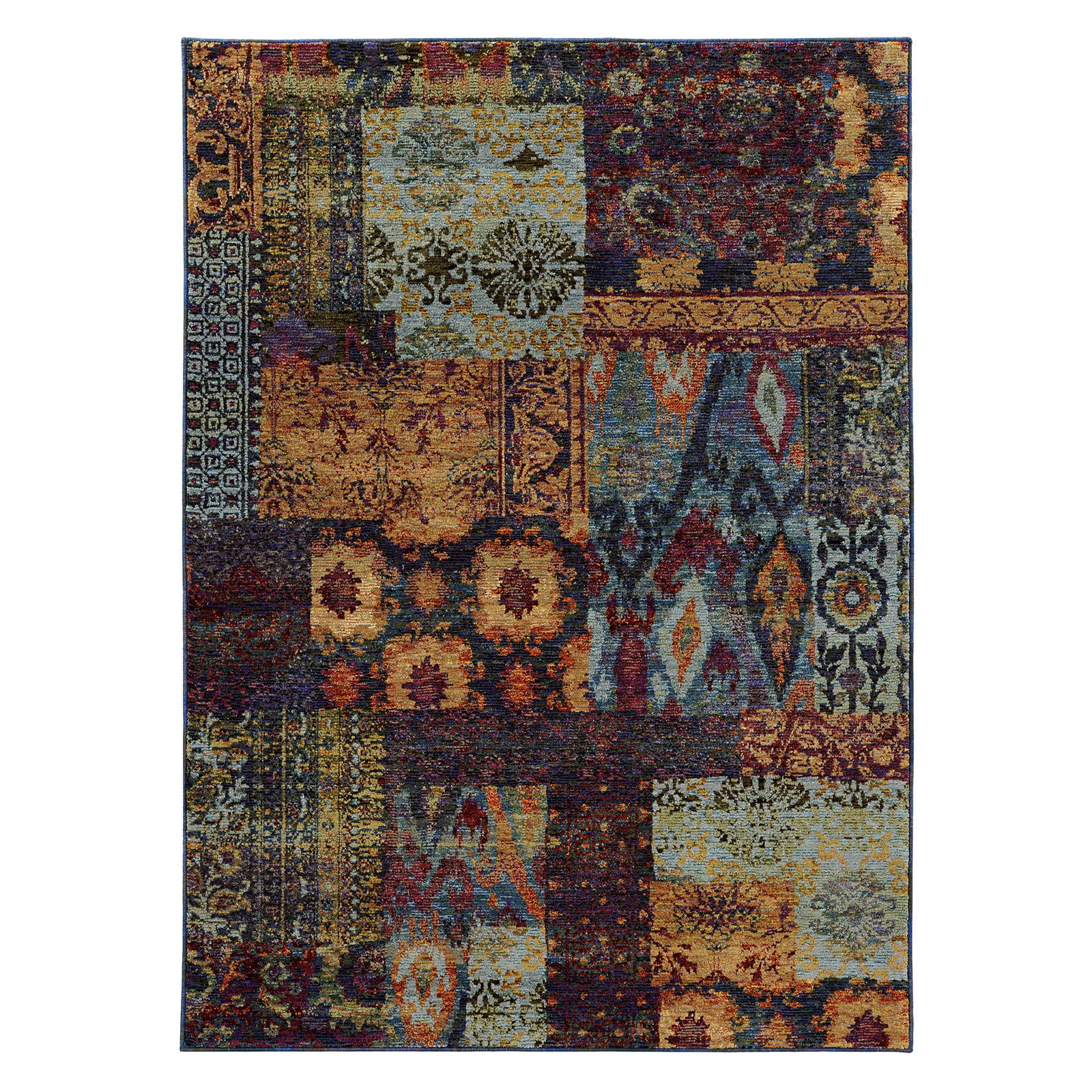Multi-Color Blue Synthetic Oriental Rectangular Area Rug