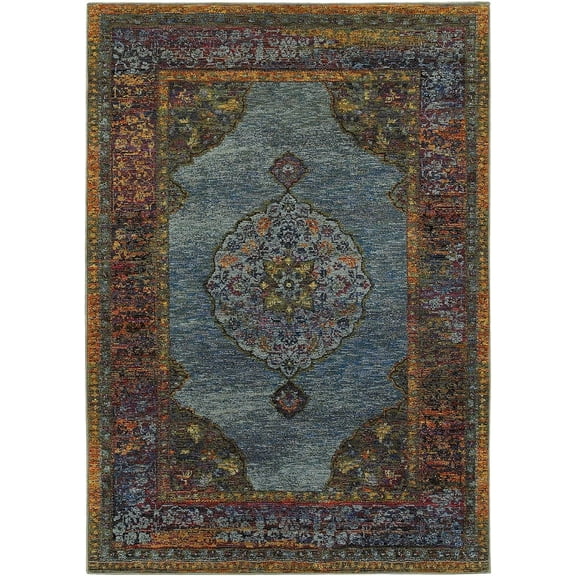 Oriental Weavers Andorra Area Rug 7139A Blue Rings Petals 2' 3" x 8' Rectangle