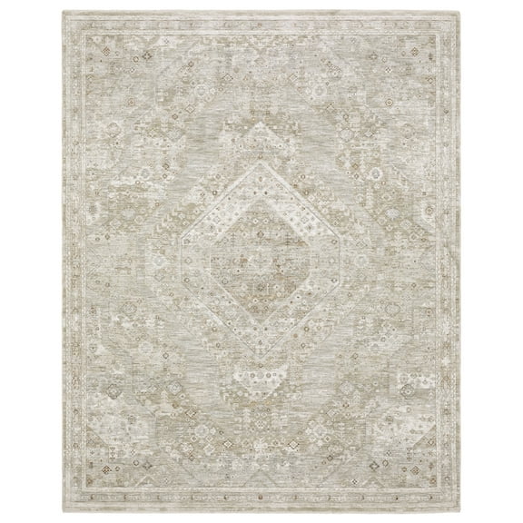 Oriental Weavers Avalon Machine Woven Area Rug - AVA06-9'10" x 12'10" - in Beige/Ivory - Traditional Style Living Room, Family Room, Dining Room Rug