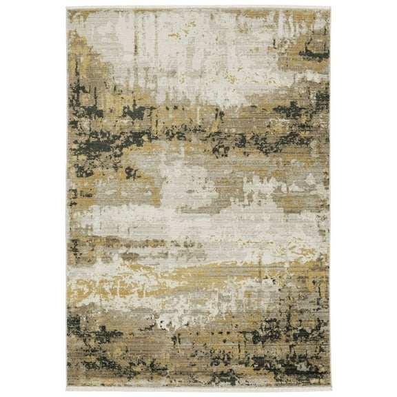 Oriental Weavers Bauer Area Rug - 2061X - 9'10" x 12'10" - in Gold/ Black - Modern Style, Recycled PET Fibers, Stain Resistant, Family, Dining, Living Room Rug