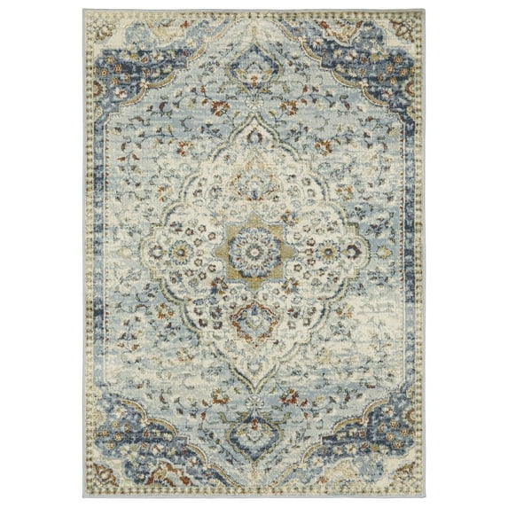 Oriental Weavers Branson Area Rug - BR01A - 9'10" x 12'10" - in Blue/ Multi - Vintage Inspired, Stain Resistant, Family and Pet Friendly , Family, Dining, Living Room Rug