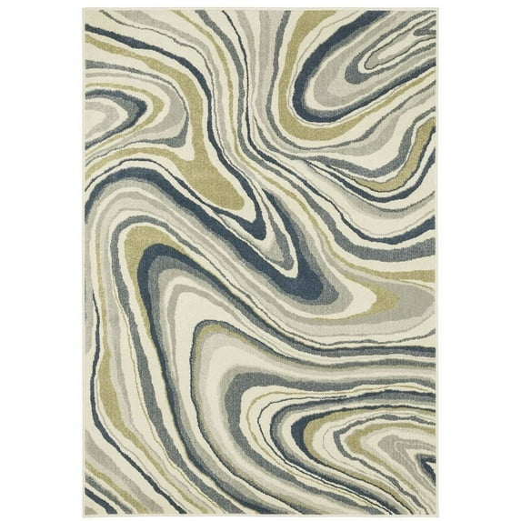 Oriental Weavers Branson Area Rug - BR07A - 9'10" x 12'10" - in Ivory/ Teal - Modern Style, Stain Resistant, Family and Pet Friendly , Family, Dining, Living Room Rug