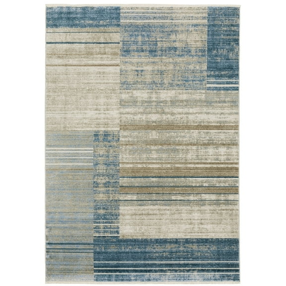 Oriental Weavers Bauer Area Rug - 090B2 - 3'10" x 5'5" - in Blue/ Beige - Modern Style, Recycled PET Fibers, Stain Resistant, Entrway, Bedroom Rug