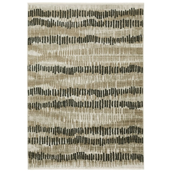 Oriental Weavers Bauer Area Rug - 8120D - 6'7" x 9'6" - in Beige/ Charcoal - Modern Style, Recycled PET Fibers, Stain Resistant, Dining, Living Room Rug