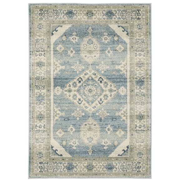 Oriental Weavers Branson Area Rug - BR03A - 5'3" x 7'3" - in Blue/ Gray - Vintage Inspired, Stain Resistant, Family and Pet Friendly , Bedroom, Office Rug