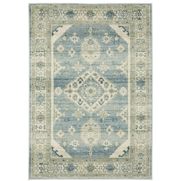 Oriental Weavers Branson Area Rug - BR03A - 6'7" x 9'2" - in Blue/ Grey - Vintage Inspired, Stain Resistant, Family and Pet Friendly , Dining, Living Room Rug