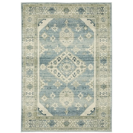 Oriental Weavers Branson Area Rug - BR03A - 6'7" x 9'2" - in Blue/ Grey - Vintage Inspired, Stain Resistant, Family and Pet Friendly , Dining, Living Room Rug