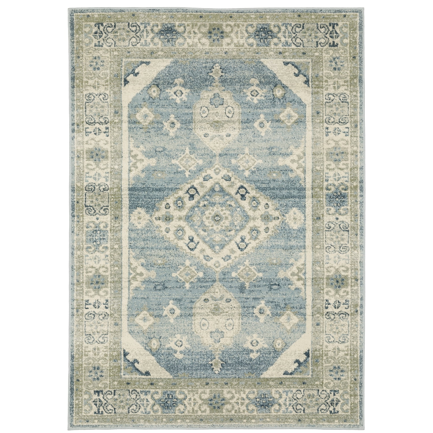 Blue and Beige Rectangular Stain-Resistant Synthetic Area Rug 7'10" x 10'