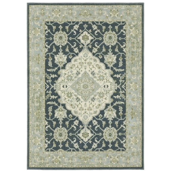 Oriental Weavers Branson Area Rug - BR05A - 5'3" x 7'3" - in Teal Blue/ Ivory - Vintage Inspired, Stain Resistant, Family and Pet Friendly , Bedroom, Office Rug