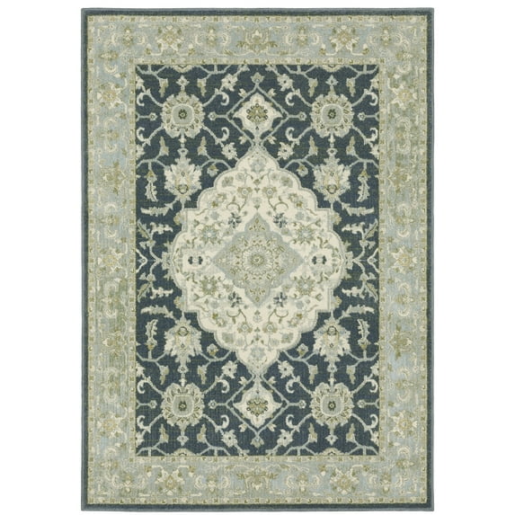 Oriental Weavers Branson Area Rug - BR05A - 5'3" x 7'3" - in Teal Blue/ Ivory - Vintage Inspired, Stain Resistant, Family and Pet Friendly , Bedroom, Office Rug