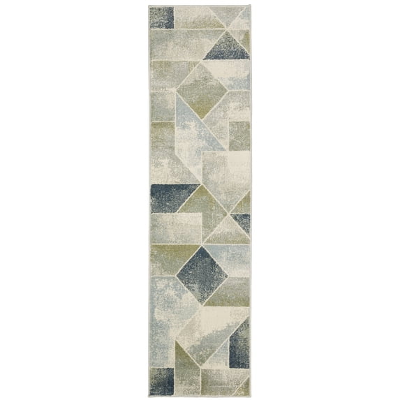 Oriental Weavers Branson Area Rug - BR10A - 1'10" x 7'3" - in Blue/ Green - Modern Style, Stain Resistant, Family and Pet Friendly , Entryway, Hallway Runner Rug