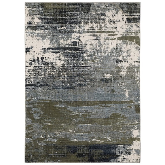 Oriental Weavers Caravan Area Rug - 8020L - 9'10" x 12'10" - in Blue/ Green - Modern Style, Stain Resistant, Family and Pet Friendly , Family, Dining, Living Room Rug