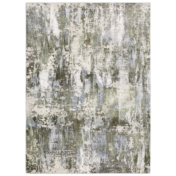 Oriental Weavers Caravan Area Rug - 2060F - 5'3" x 7'6" - in Green/ Blue - Modern Style, Stain Resistant, Family and Pet Friendly , Bedroom, Office Rug