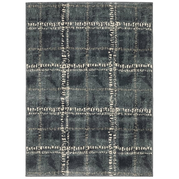 Oriental Weavers Carson Area Rug - 0746J - 9'10" x 12'10" - in Blue/ Ivory - Modern Industrial Style, Stain Resistant, Family and Pet Friendly , Family, Dining, Living Room Rug