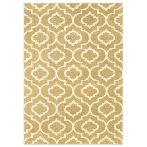 Oriental Weavers Carson Area Rug - 9672E - 9'10" x 12'10" - in Gold/ Ivory - Moroccan Style, Stain Resistant, Family and Pet Friendly , Family, Dining, Living Room Rug