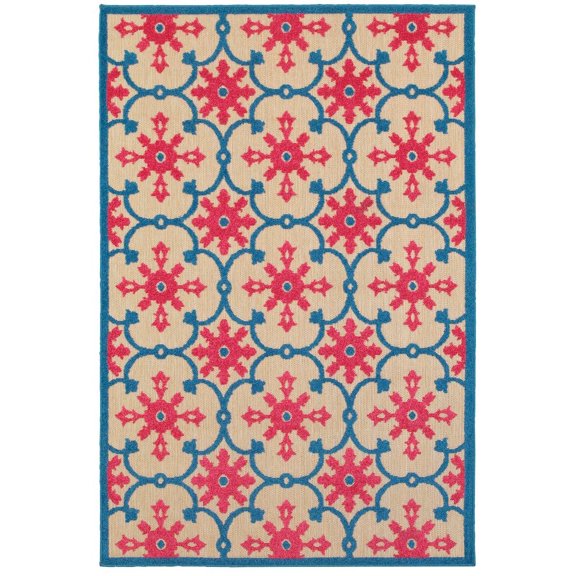 Oriental Weavers Cayman Indoor/Outdoor Rug - 190L9 - 7'10" x 10'10" - in Pink/ Blue - Intricate Lattice, Multi-Level Pile, Water, Stain and Fade Resistant, Hose Clean, Patio, Outdoor Living Rug