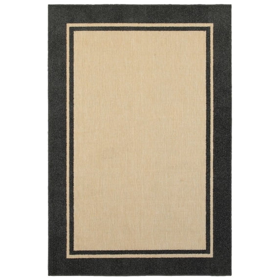 Oriental Weavers Cayman Indoor/Outdoor Rug - 5594K - 9'10" x 12'10" - in Sand/ Charcoal - Classic Border, Multi-Level Pile, Water, Stain and Fade Resistant, Hose Clean, Patio, Outdoor Living Rug