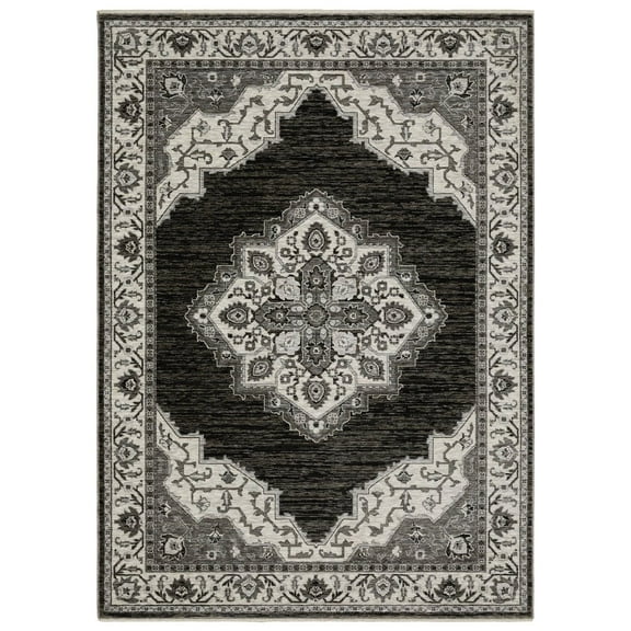 Oriental Weavers Chamberlain Area Rug - CH05C - 6'7" x 9'6" - in Charcoal/ Ivory - Vintage Inspired, Stain Resistant, Family and Pet Friendly , Dining, Living Room Rug