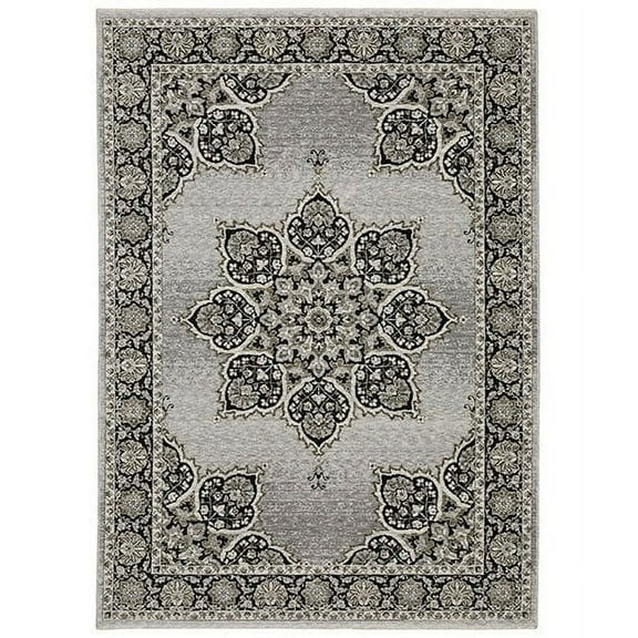Oriental Weavers Chamberlain Area Rug - CH11L - 6'7" x 9'6" - in Grey/ Black - Vintage Bohemian Style, Stain Resistant, Family and Pet Friendly , Dining, Living Room Rug