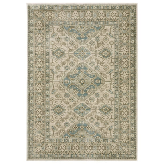 Oriental Weavers Maeve Area Rug - MAE05 - 3'3" x 5' - in Beige/ Teal - Vintage Inspired, Stain Resistant, Family and Pet Friendly , Entrway, Bedroom Rug