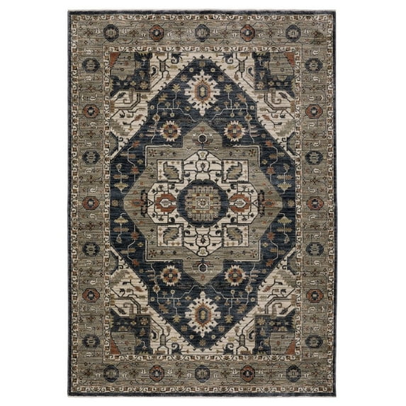 Oriental Weavers Eliana Area Rug - ELI07 - 3'3" x 5' - in Blue/ Grey - Vintage Inspired, Stain Resistant, Family and Pet Friendly , Entrway, Bedroom Rug