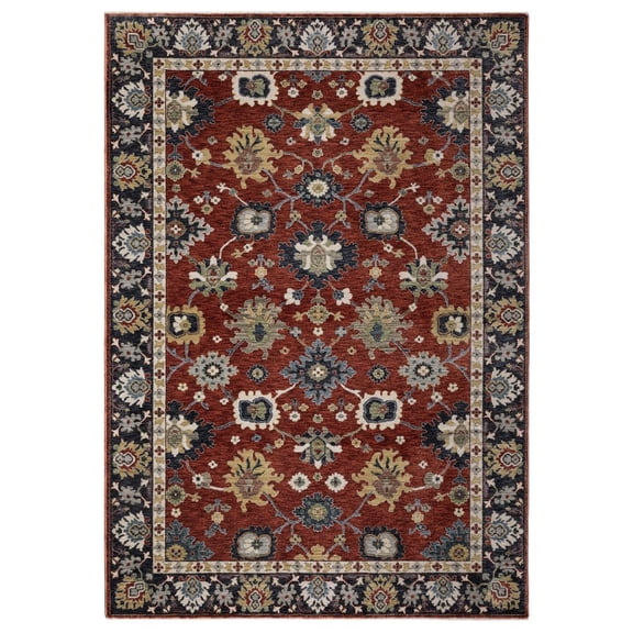 Oriental Weavers Eliana Area Rug - ELI12 - 3'3" x 5' - in Rust Red/ Blue - Vintage Inspired, Stain Resistant, Family and Pet Friendly , Entrway, Bedroom Rug
