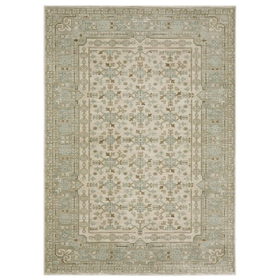 Oriental Weavers Maeve Area Rug - MAE04 - 5'3" x 7'6" - in Beige/ Teal - Vintage Inspired, Stain Resistant, Family and Pet Friendly , Bedroom, Office Rug