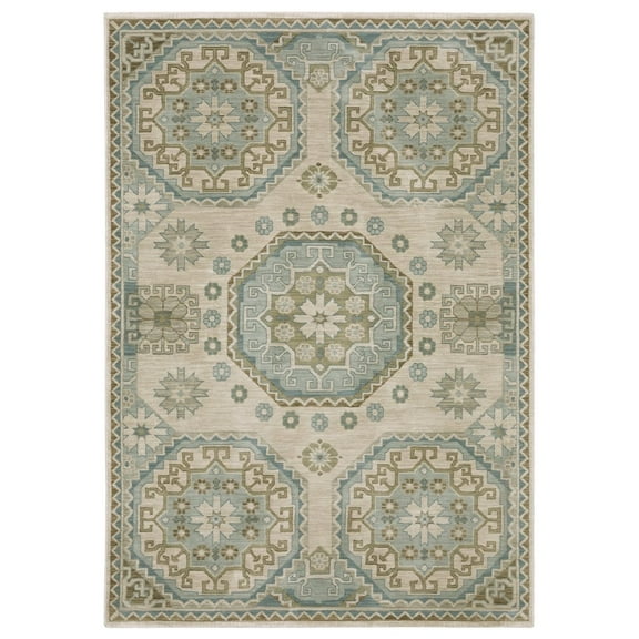 Oriental Weavers Maeve Area Rug - MAE03 - 5'3" x 7'6" - in Beige/ Teal - Vintage Inspired, Stain Resistant, Family and Pet Friendly , Bedroom, Office Rug