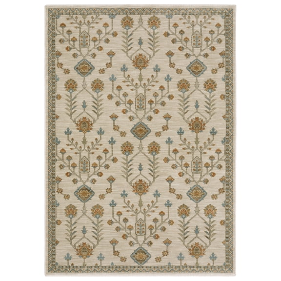 Oriental Weavers Maeve Area Rug - MAE07 - 5'3" x 7'6" - in Beige/ Rust - Vintage Inspired, Stain Resistant, Family and Pet Friendly , Bedroom, Office Rug