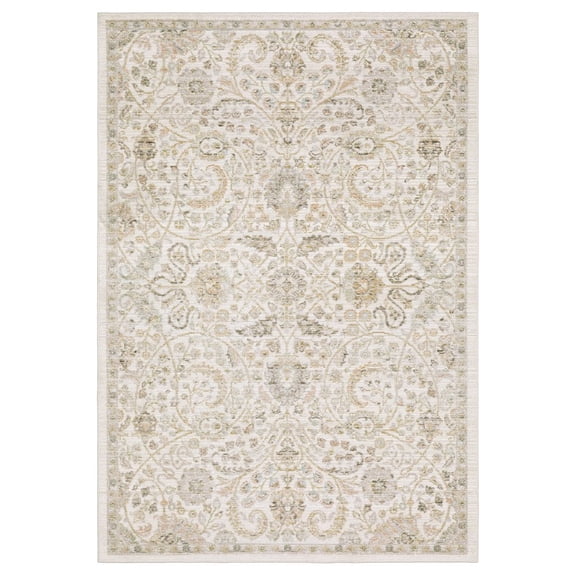 Oriental Weavers Cavett Area Rug - CAV05 - 6'7" x 9'6" - in Ivory/ Gold - Vintage Inspired, Stain Resistant, Family and Pet Friendly , Dining, Living Room Rug