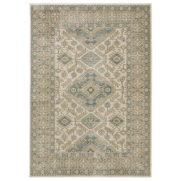 Oriental Weavers Maeve Area Rug - MAE05 - 7'10" x 10'10" - in Beige/ Teal - Vintage Inspired, Stain Resistant, Family and Pet Friendly , Dining, Living Room Rug