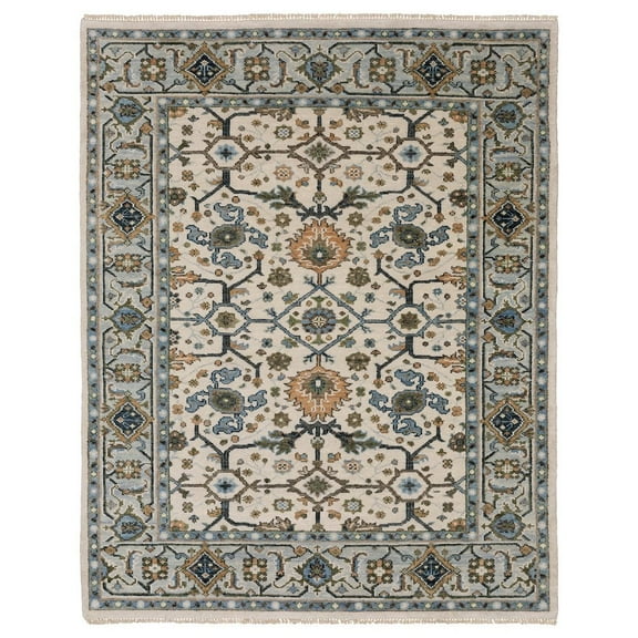 Oriental Weavers Majorca Hand-made Wool Area Rug - MAJ01 - 8' x 10' - in Ivory/ Light Blue - Vintage Inspired, Hand-Made Wool Rugs, Dining, Living Room Rug